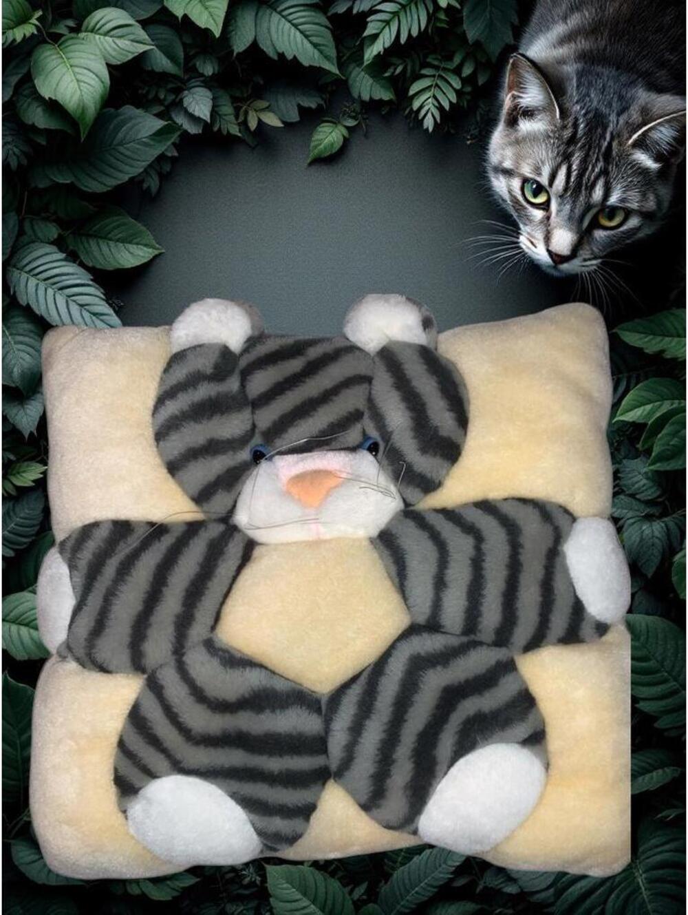 TWIE Grey Cat Plush Sculpted Pillow.  11 x 11".  Adorable.  Perfect for Cuddles!